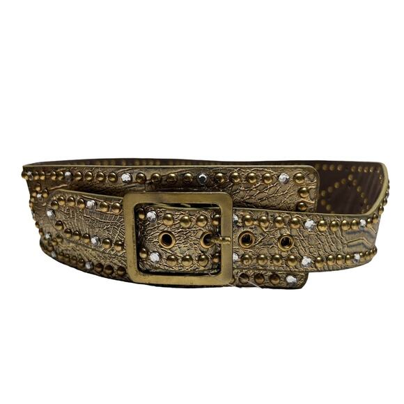 Vtg 80's Wide New Wave Avant Garde Artsy Runway Glam Studded Belt SZ S/M - Picture 1 of 11